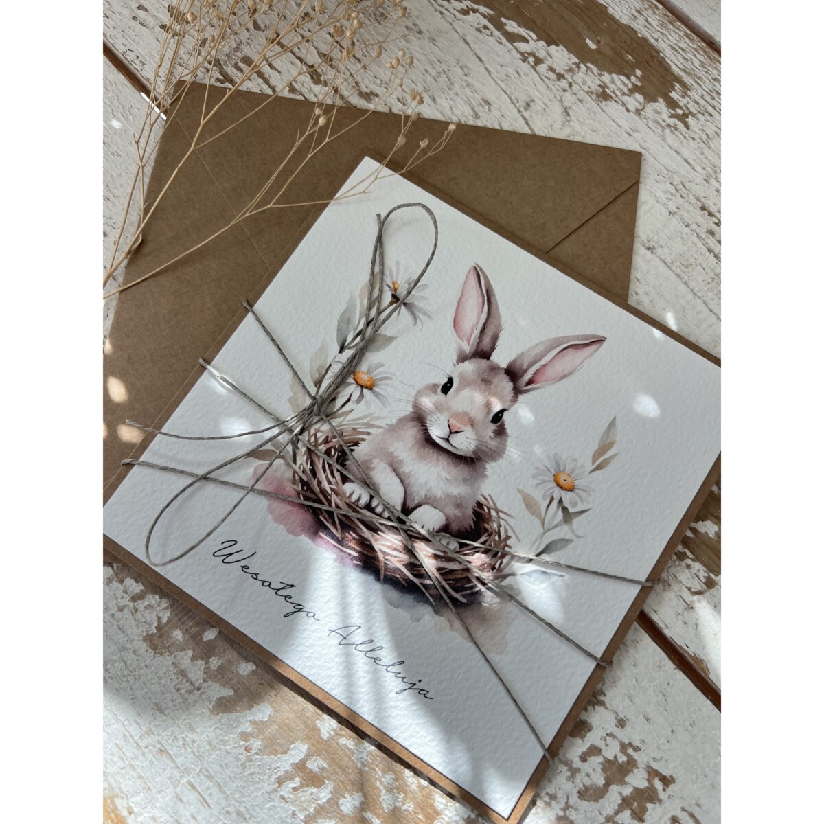 Ręcznie robiona kartka świąteczna wielkanocna na Wielkanoc zajączek