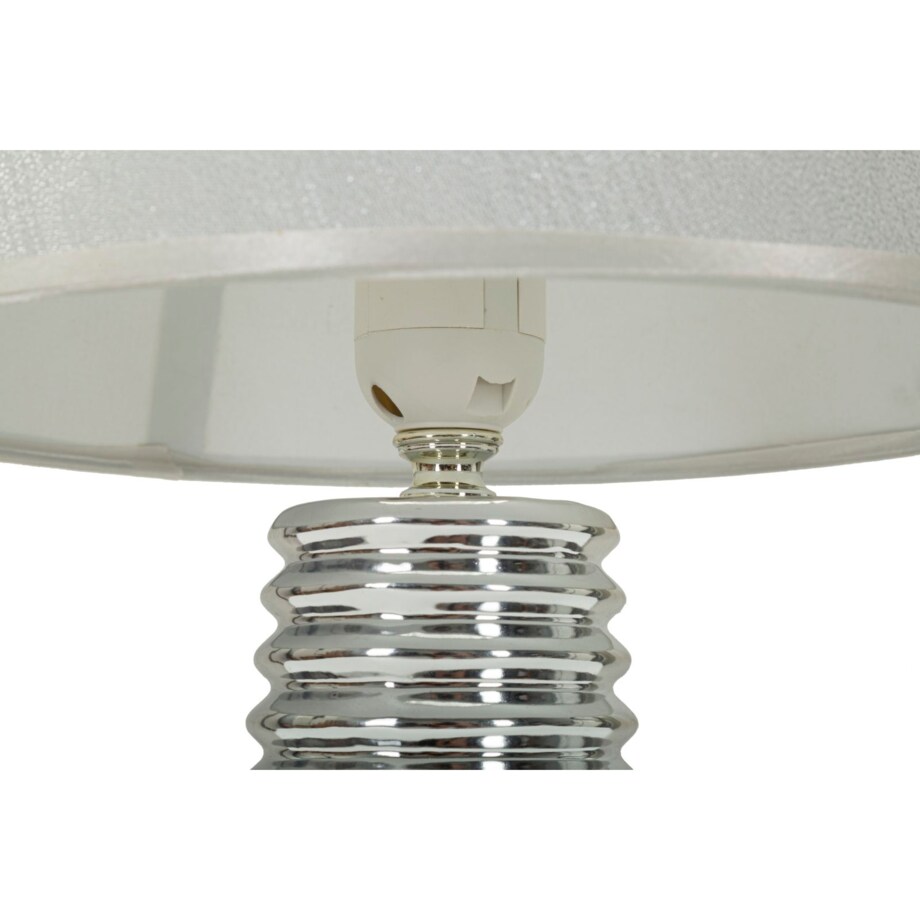 Lampa stołowa Candela, kolor biały i srebrny, ceramika, żelazo i tkanina, 25 x 25 x 41 cm, 1 x E27, do salonu i sypialni, Mauro Ferretti