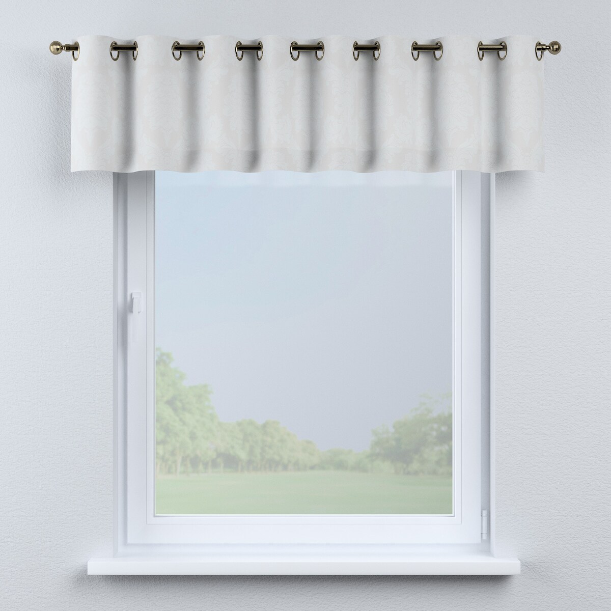 Lambrekin na kółkach 390x40 liście akantu na jasno-popielatym tle