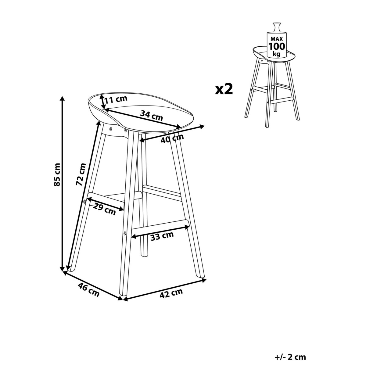 Zestaw 2 krzeseł barowych MICCO Beżowoszary