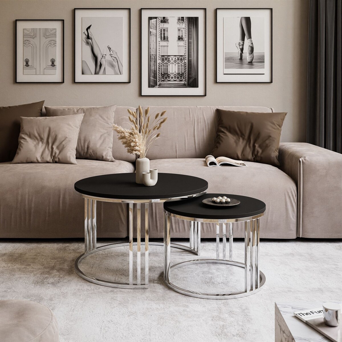 Stolik kawowy LORI 2w1 chrom czarny mat