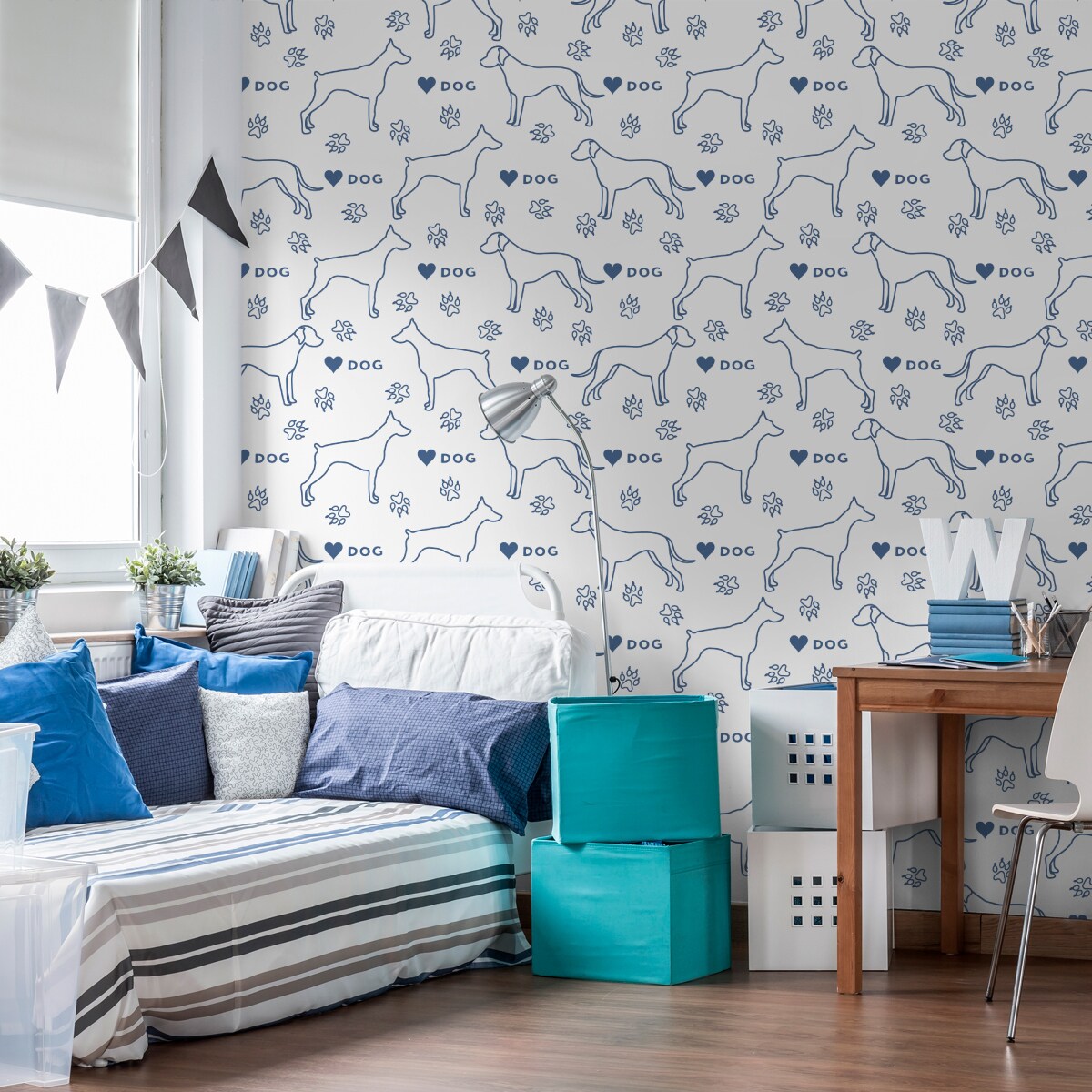 Tapeta Dla Dzieci Sylwetki Psów NAPISY Serca Łapki