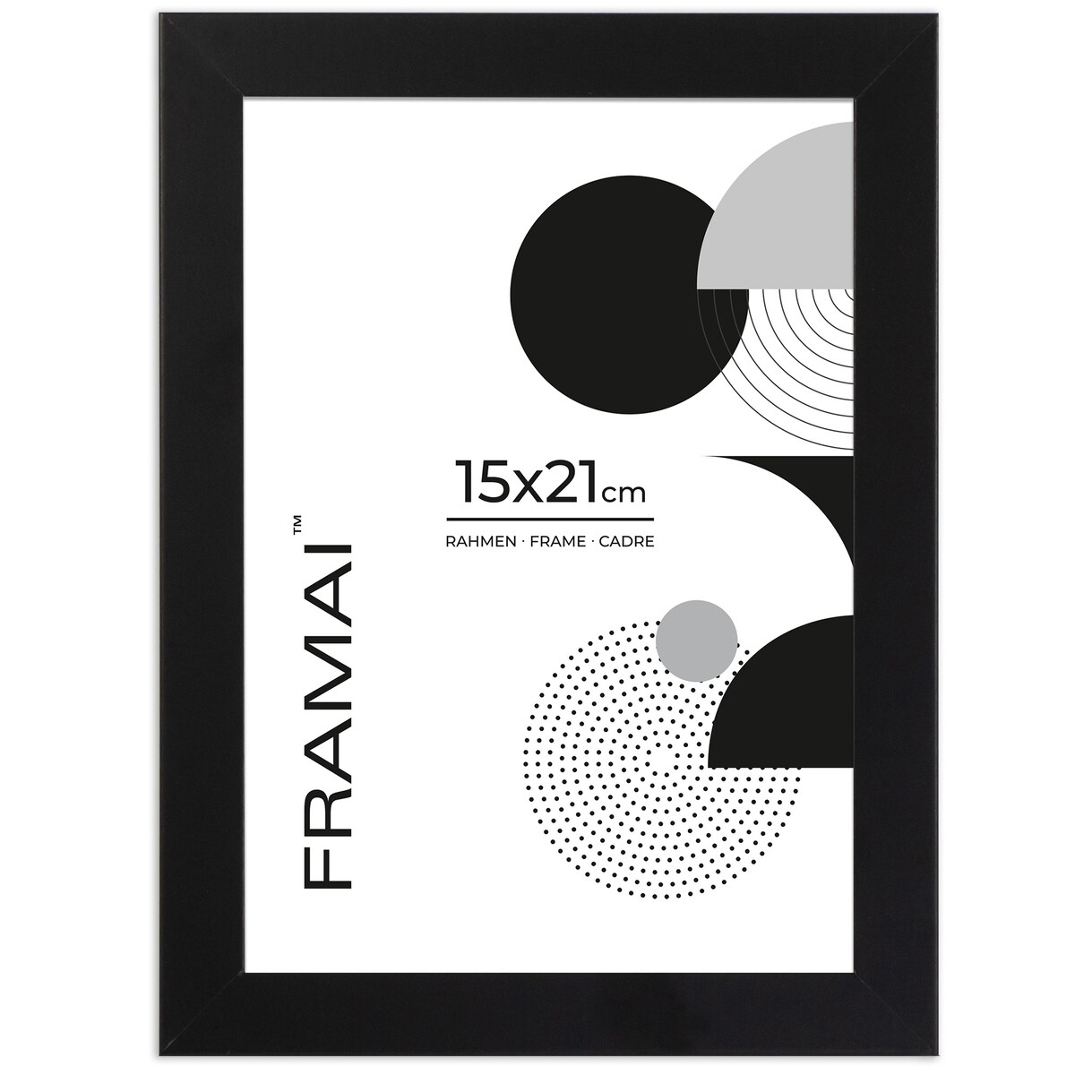 Ramka na zdjęcia 15x21 cm czarna rama MDF z plexi do powieszenia pion poziom stopka klasyczna ramka FRAMAI