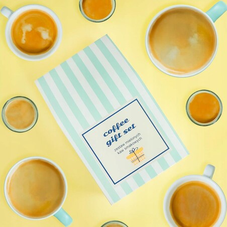 ZESTAW 10 KAW SMAKOWYCH W SASZETKACH PO 10 GRAM "COFFEE GIFT SET" - PREZENT UPOMINEK BOX PREZENTOWY NA PODZIĘKOWANIE DLA KOBIETY FACETA MĘŻCZYZNY NIEJ NIEGO