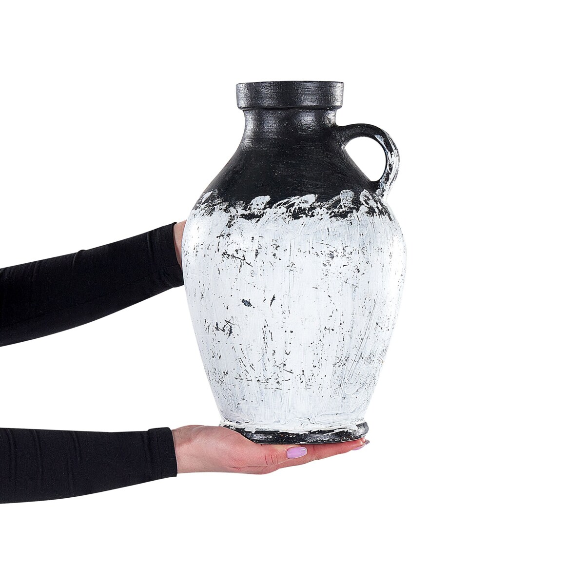 Wazon dekoracyjny z terakoty 33 cm czarno-biały MASSALIA