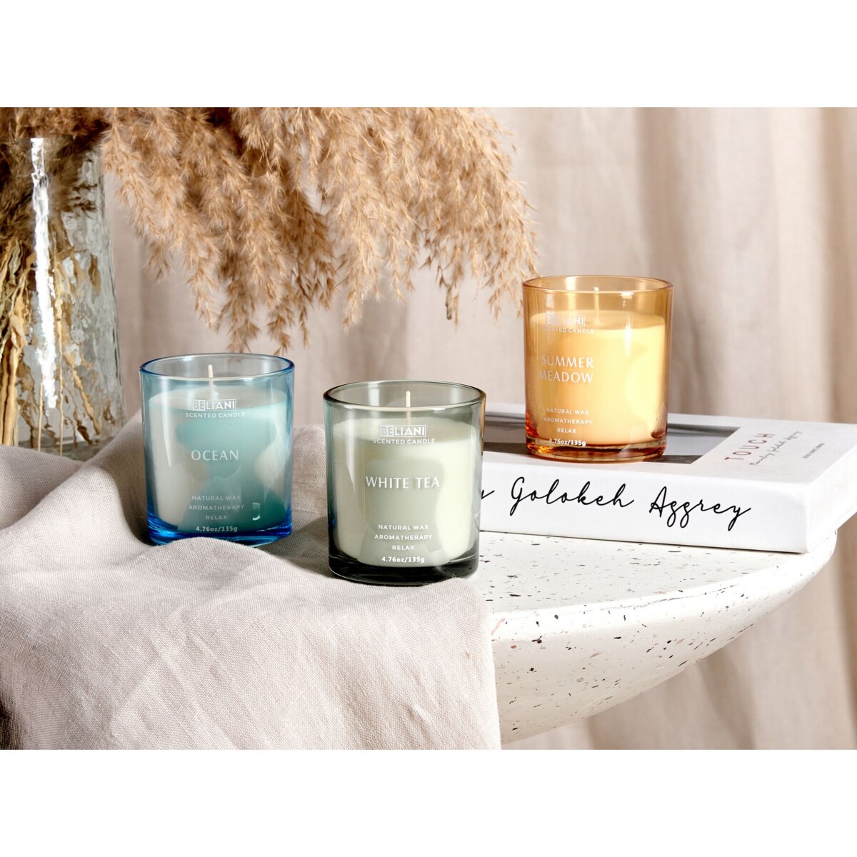 3 świece zapachowe sojowe morski/ biała herbata/ letnia polana SHEER JOY