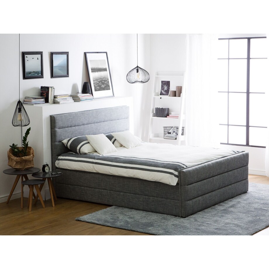 Łóżko tapicerowane 160 x 200 cm szare VALBONNE