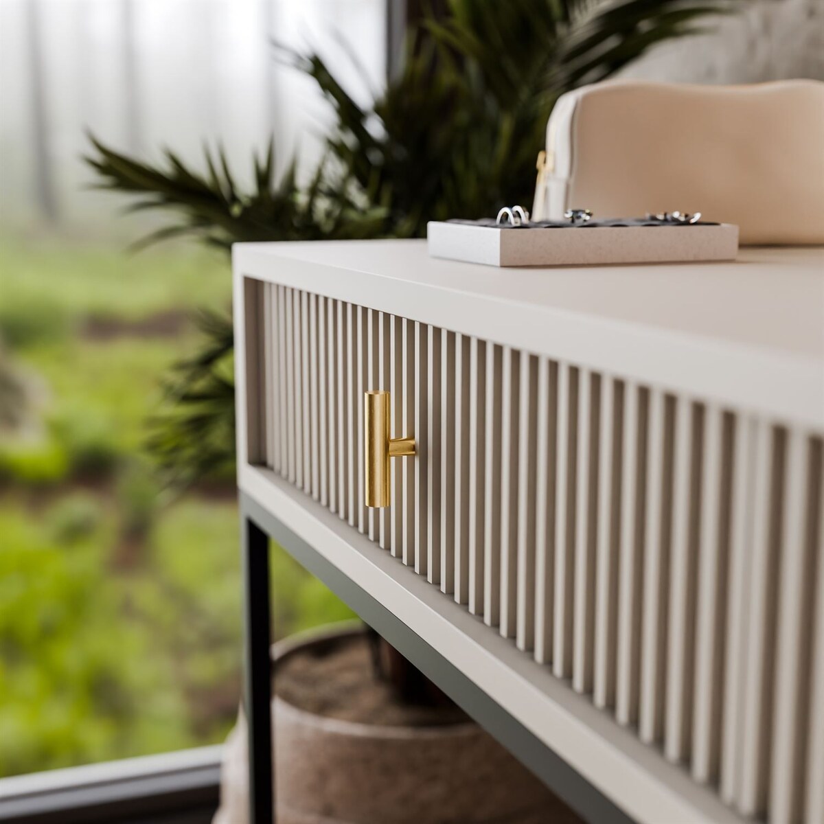 Toaletka MIDNIGHT ELITE z lustrem LED na stelażu, kaszmir