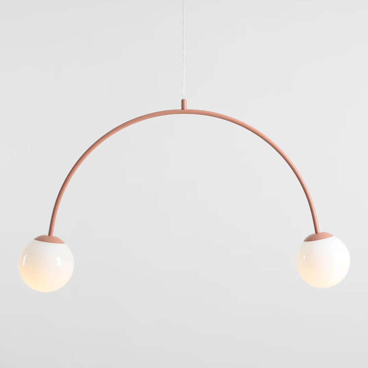 Wisząca lampa nad stół Una 1116H11 Aldex podwójna kule metal szkło koralowa