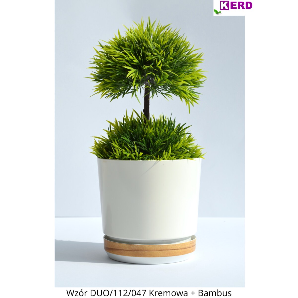 18 Doniczka DUO KREMOWA z podstawką BAMBUS dwukolorowa nowoczesna imitacja deski panelu drewniany deseń naturalny drewnopodobna skandynawski ecru