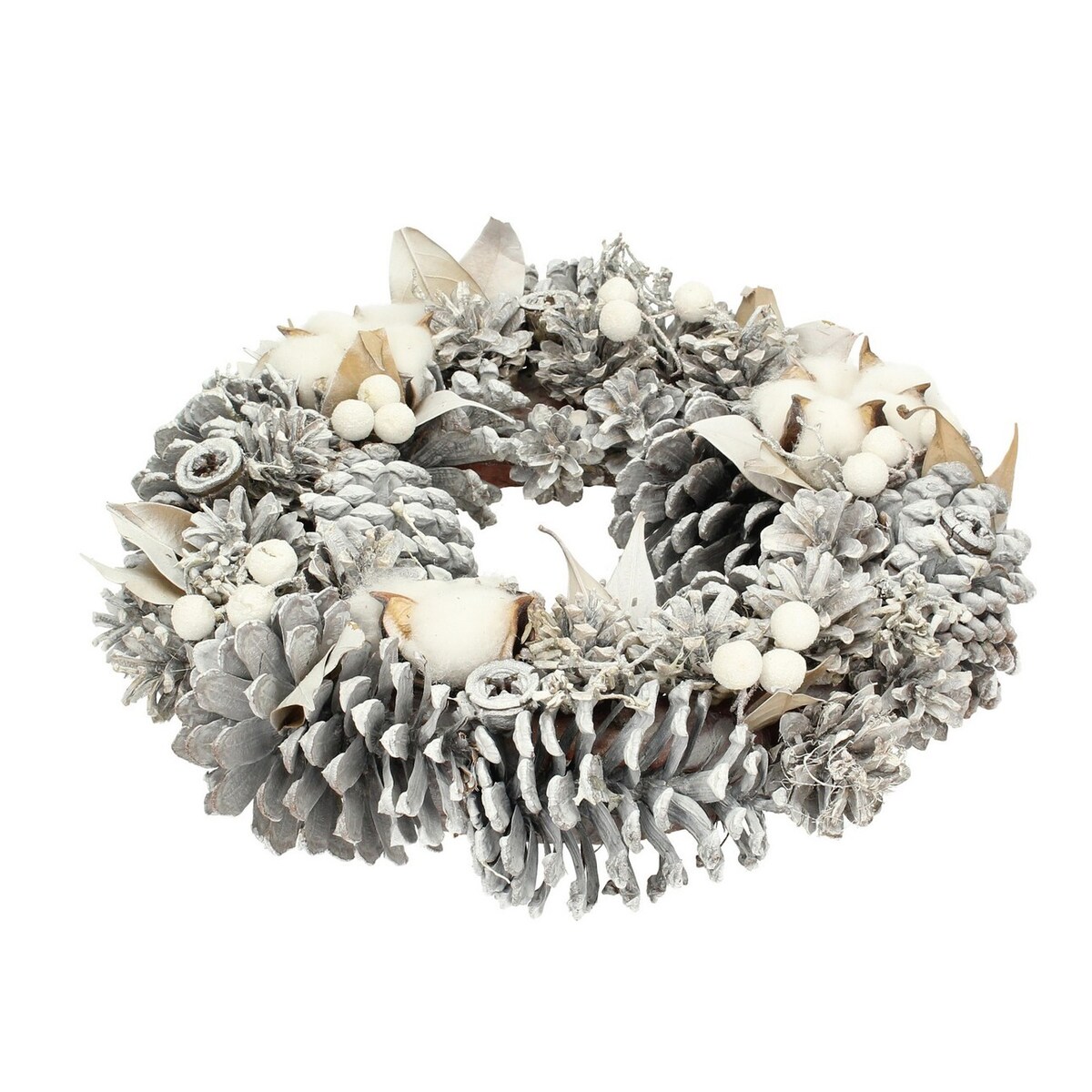 Wianek Winter Cone ⌀30cm silver boże narodzenie, święta, świąteczne, biały-srebrny, 30 x 8 cm