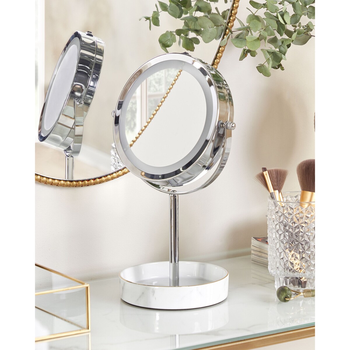 Lusterko kosmetyczne LED ø 20 cm srebrne z białym SAVOIE