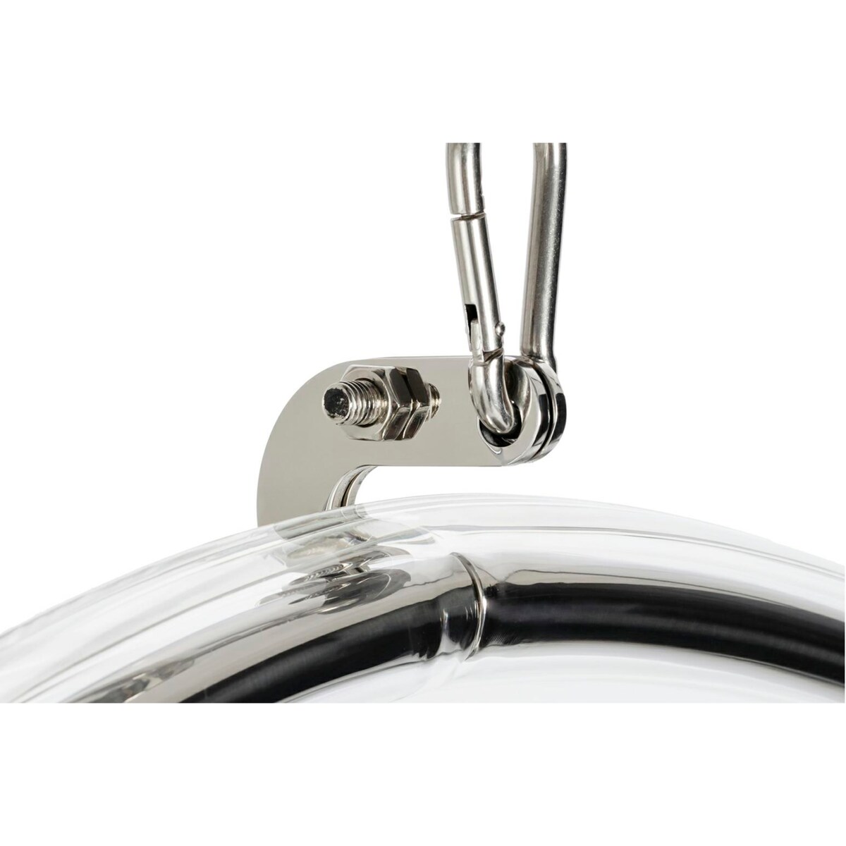 Fotel wiszący BUBBLE poduszka czarna - korpus akryl, poduszka ekoskóra