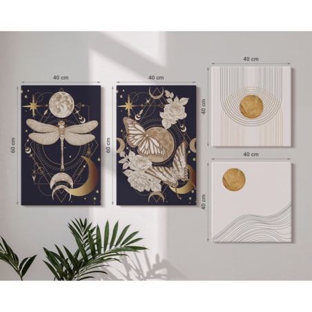 Zestaw 4 obrazów na płótnie - Motywy przyrody z księżycem - granatowy