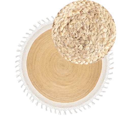 Dywan okrągły z juty 200 cm beżowy z białym MARTS