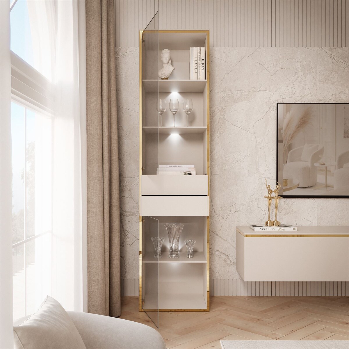 Witryna AURORA kaszmir z oświetleniem LED ślizgi