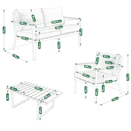 Zestaw Mebli Ogrodowych Komplet 2X Krzesło Sofa Stolik Na Taras Balkon Duży