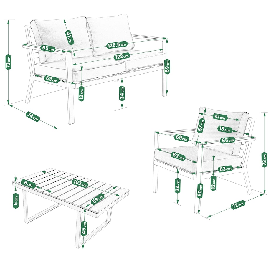 Zestaw Mebli Ogrodowych Komplet 2X Krzesło Sofa Stolik Na Taras Balkon Duży