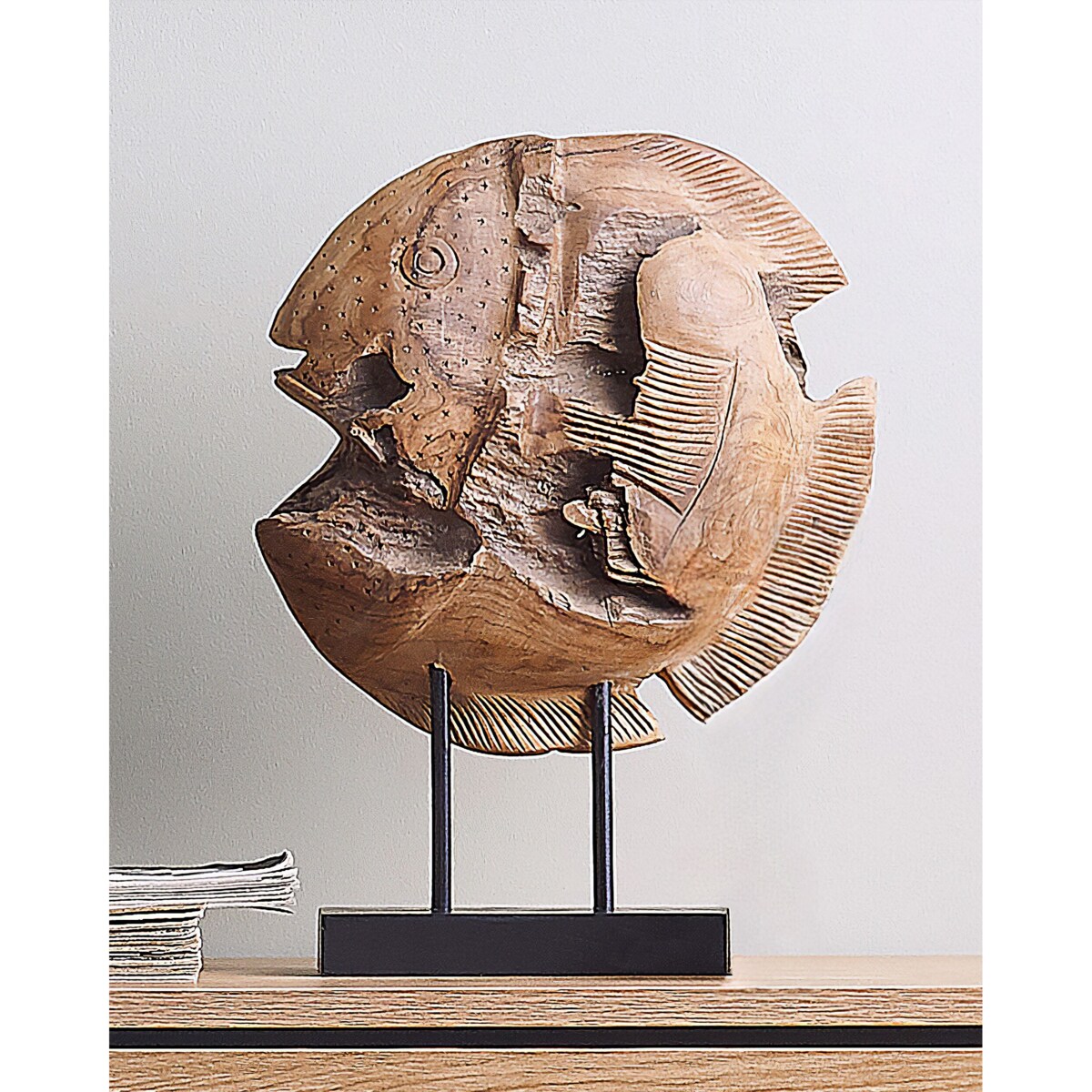 Figurka dekoracyjna Ryba PLAICE FISH Drewno tekowe Brązowy