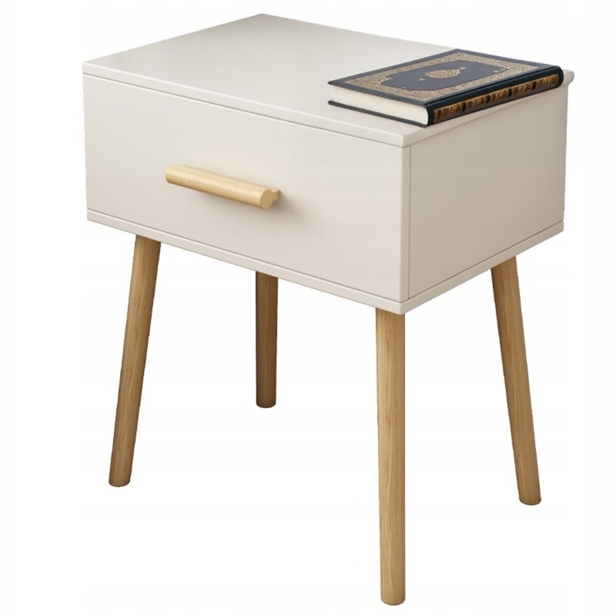 Szafka nocna biała stolik z szufladą skandynawski glamour sypialni loft