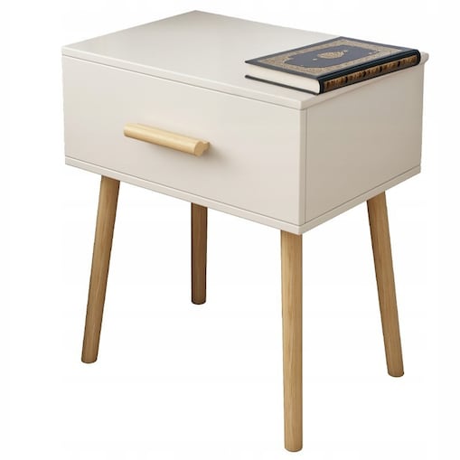 Szafka nocna biała stolik z szufladą skandynawski glamour sypialni loft