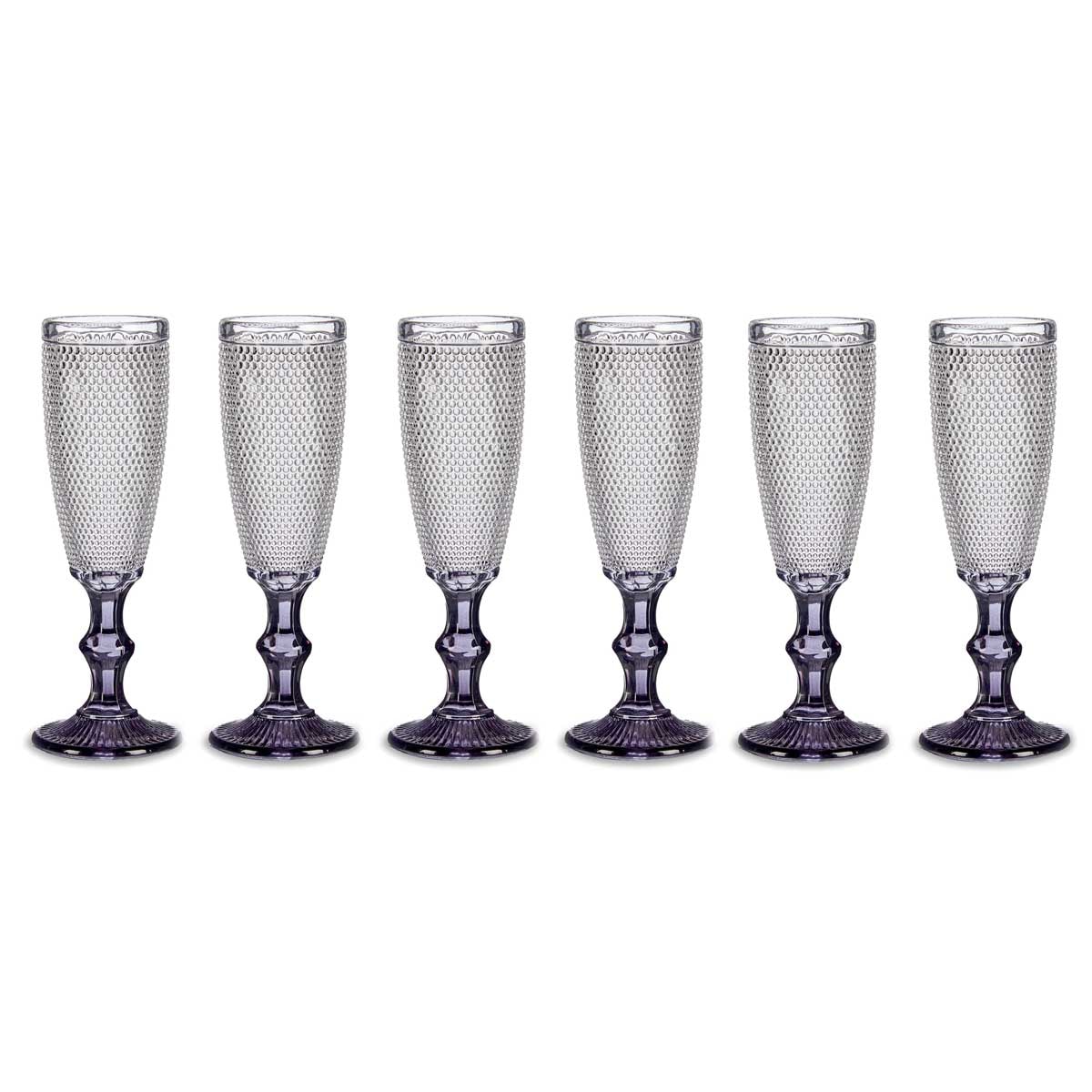 Kieliszek do szampana z wzorem i barwioną nóżką, 185 ml, 6 sztuk