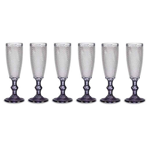 Kieliszek do szampana z wzorem i barwioną nóżką, 185 ml, 6 sztuk