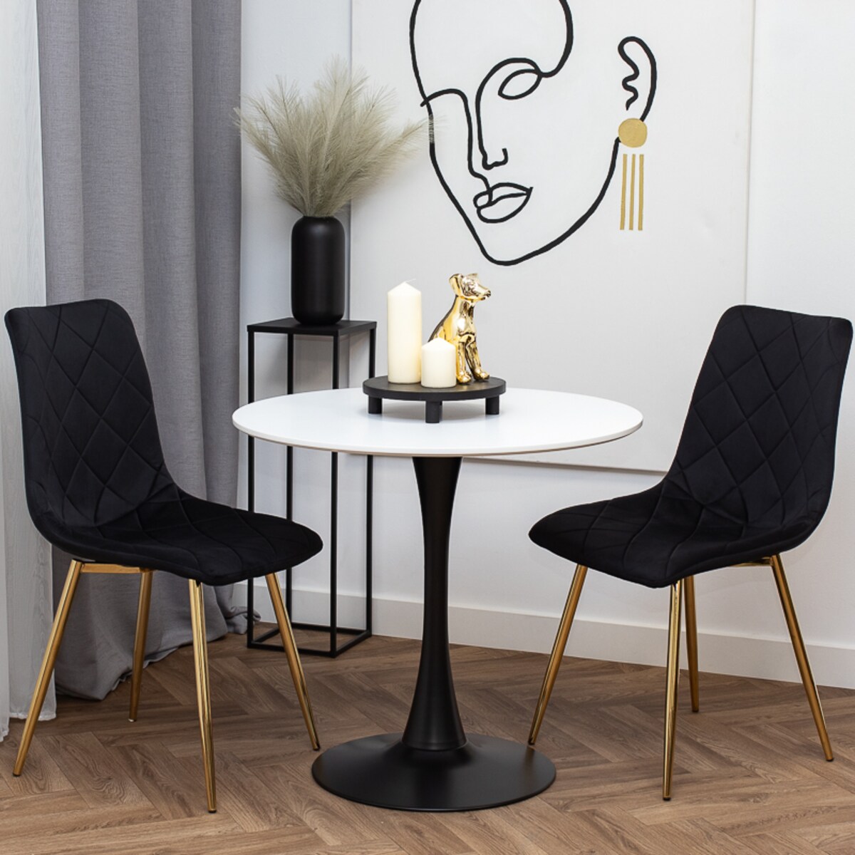 Krzesło tapicerowane czarne welurowe pikowane nowoczesne złote nogi