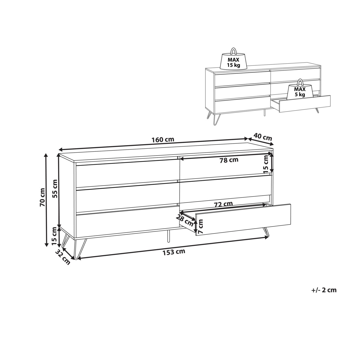 Komoda 6 szuflad CARDIGAN Jasnobrązowy