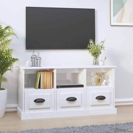 vidaXL Szafka pod TV, wysoki połysk, biała, 100x35x50 cm