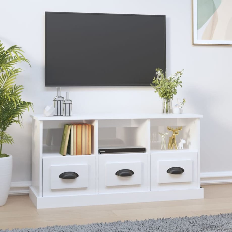 vidaXL Szafka pod TV, wysoki połysk, biała, 100x35x50 cm