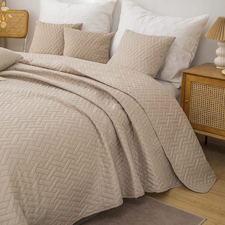 Narzuta na Łóżko 140 x 200 Pikowana Dash Beż Dwustronna Jednokolorowa