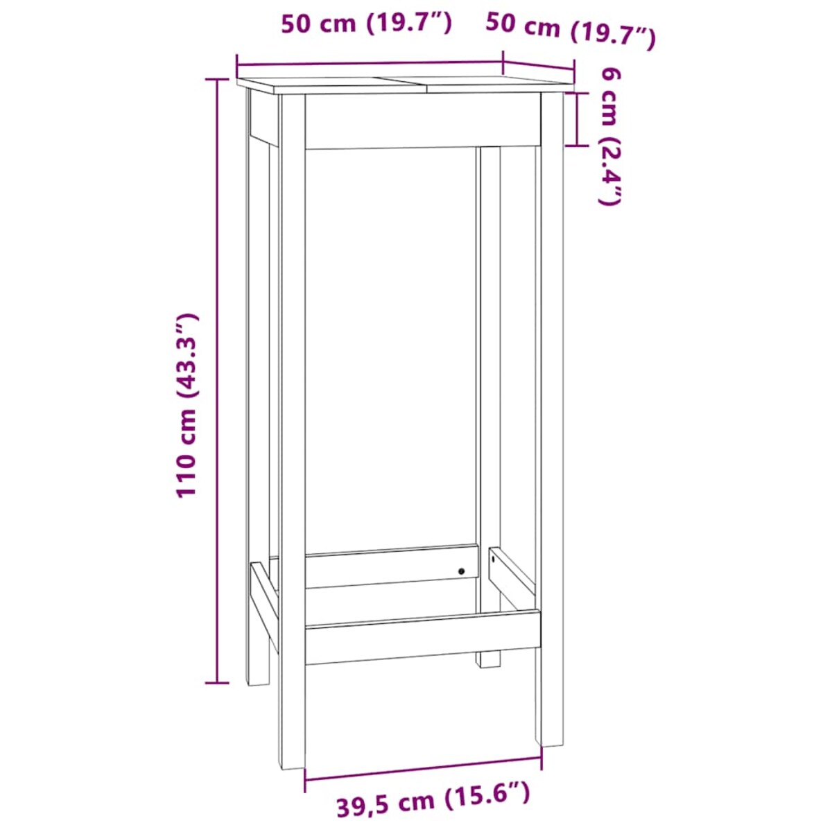 vidaXL Stolik barowy, biały, 50x50x110 cm, lite drewno sosnowe