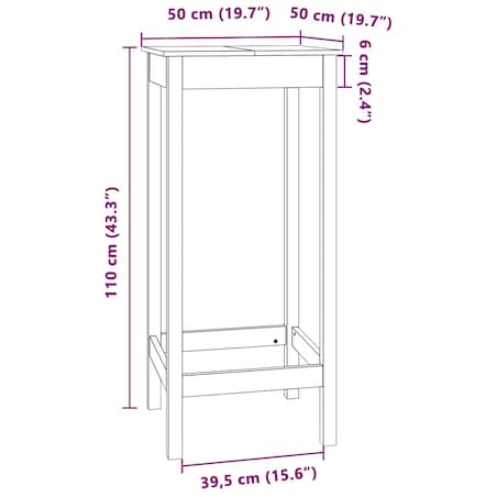 vidaXL Stolik barowy, biały, 50x50x110 cm, lite drewno sosnowe