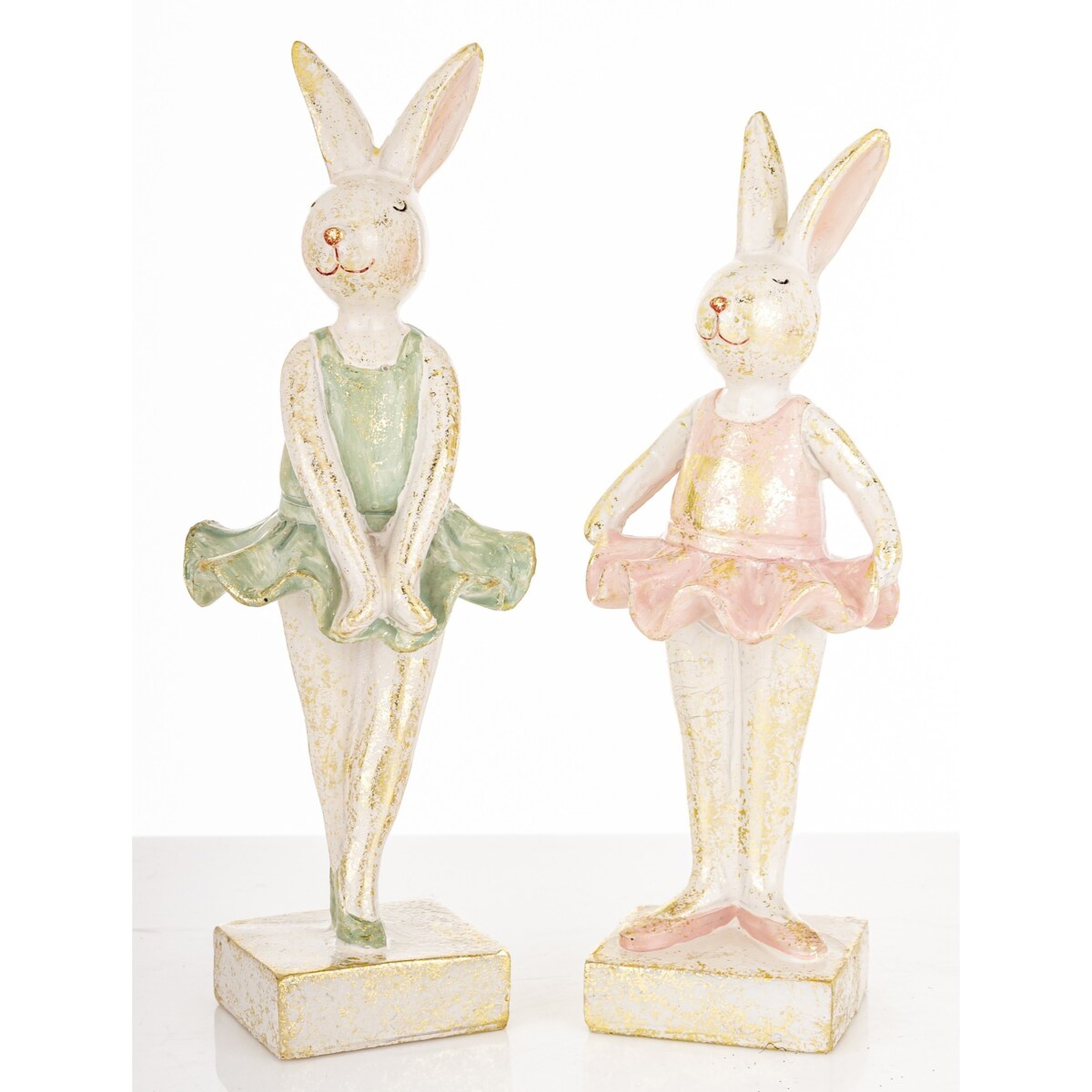 Dekoracja - tańczące króliczki 17,5x6,5x6 cm i 19x7x6,5 cm TANCERKI