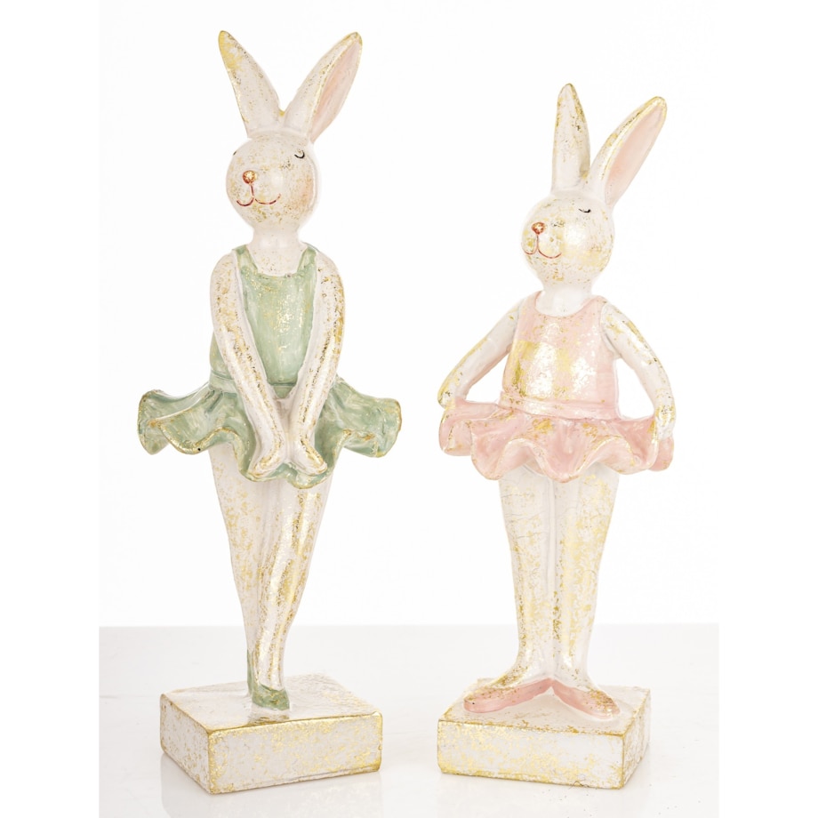 Dekoracja - tańczące króliczki 17,5x6,5x6 cm i 19x7x6,5 cm TANCERKI