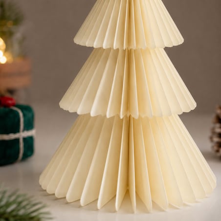 Papierowa dekoracja choinka Bożonarodzeniowa składana, kremowa 30cm WOZ67