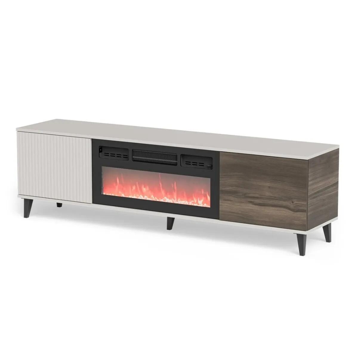 Szafka RTV RANDOM 2 180cm orzech/kaszmirowa z kominkiem elektrycznym