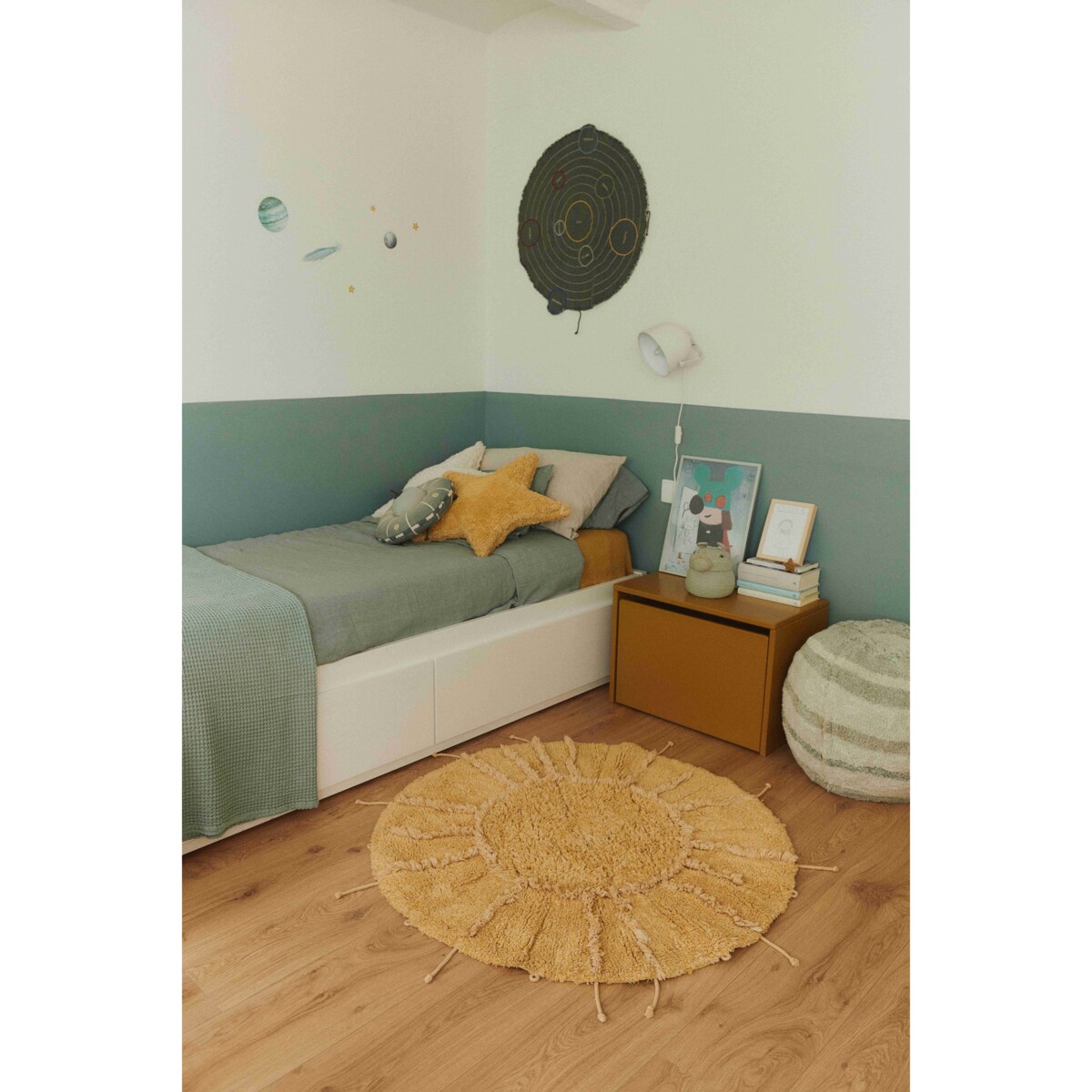 Dywan bawełniany Solar Multishape do prania w pralce, "Mom, I want to be an astronaut" Lorena Canals