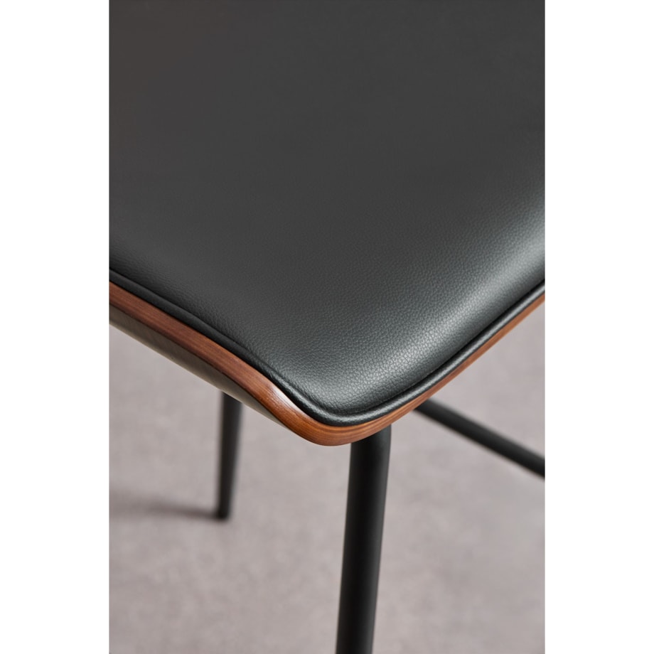 Krzesło barowe z drewna, rattanu i ekoskóry czarnej Raysa brązowe