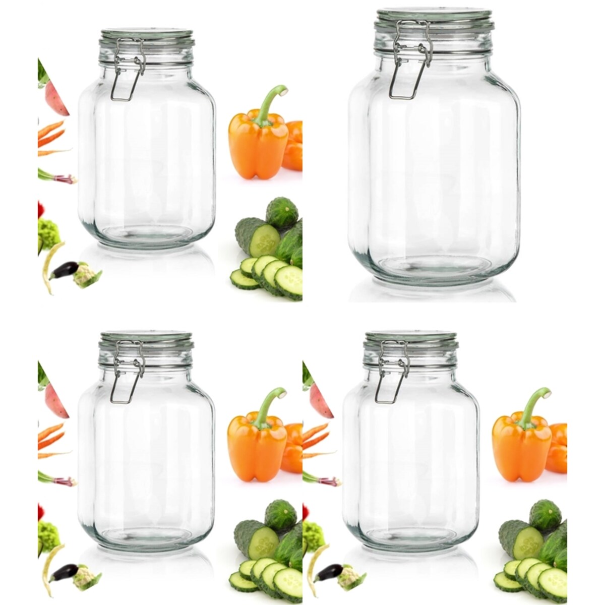 4x Słoik hermetyczny z klipsem szklany na przetwory ogórki weki 2 L soki