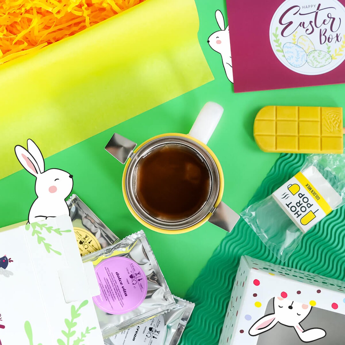 Box wielkanocny - zestaw herbat sypanych kubek zaparzacz ze stali nierdzewnej - paczka prezent upominek na Wielkanoc Zajączka dla kobiety faceta