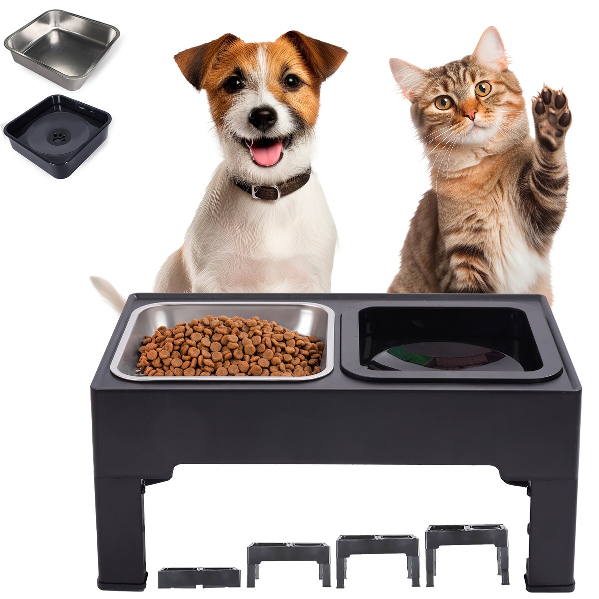Zestaw 2 Misek Z Regulacją Wysokości Pies Kot Stal Nierdzewna Na Stojaku