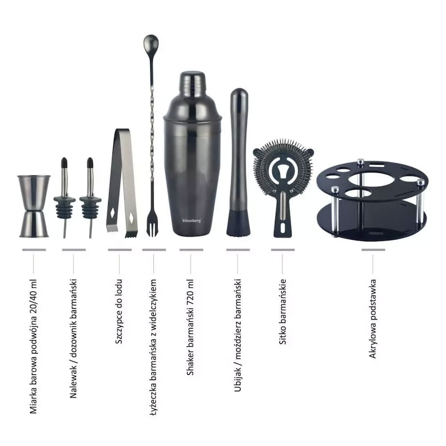 Zestaw barmański 9 elementów Shaker KLAUSBERG grafitowy