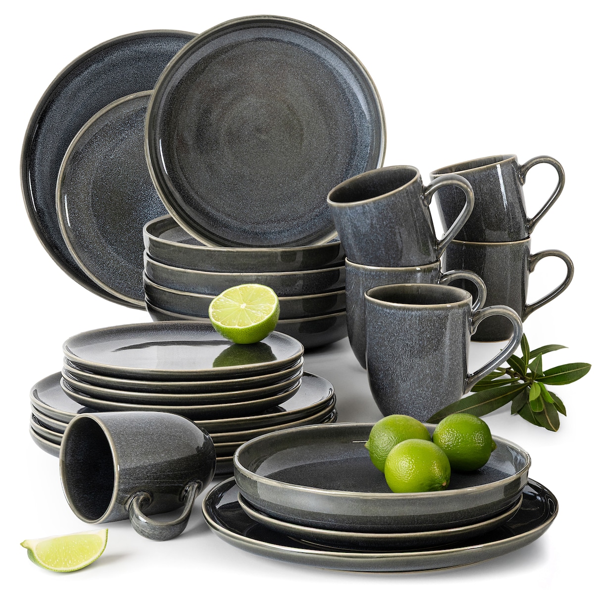 EDA Zestaw obiadowy 6 os. (24 el.), niebieski/szary/beżowy