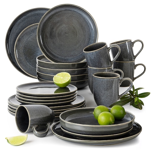 EDA Zestaw obiadowy 6 os. (24 el.), niebieski/szary/beżowy