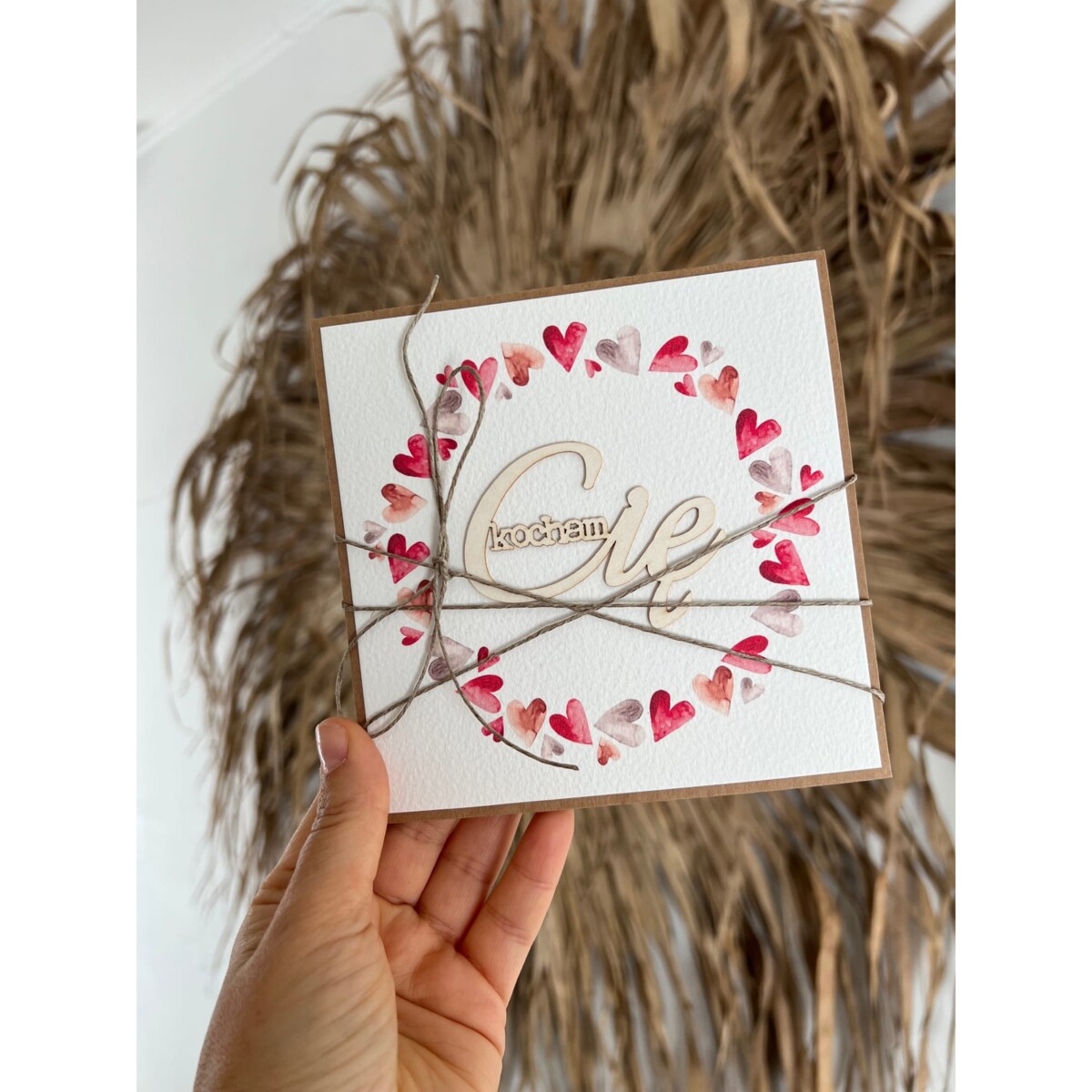 Wyjątkowa kartka ręcznie robiona na walentynki - walentynka z sercem - Kocham Cię