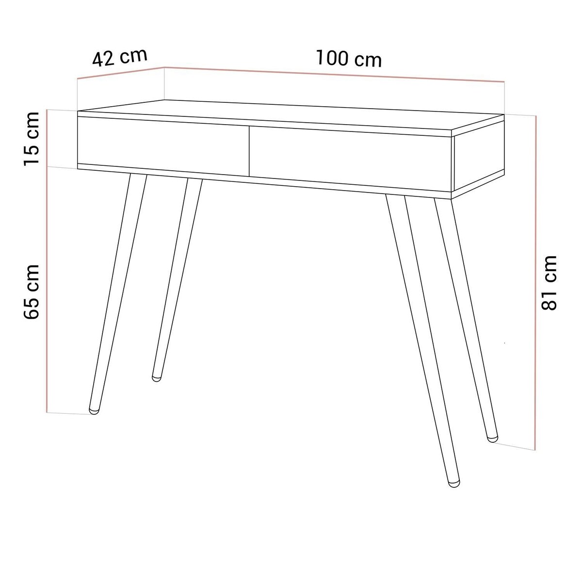 Konsola SIENNA KASZMIR na skośnych, złotych nóżkach, push-to-open