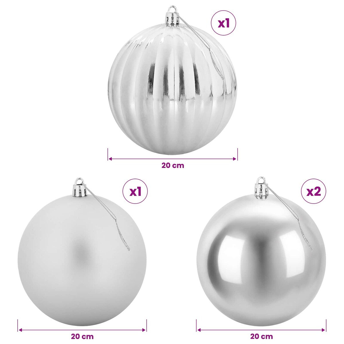 vidaXL Zestaw bombek choinkowych XXL 4 szt. srebrny śr. 20 cm