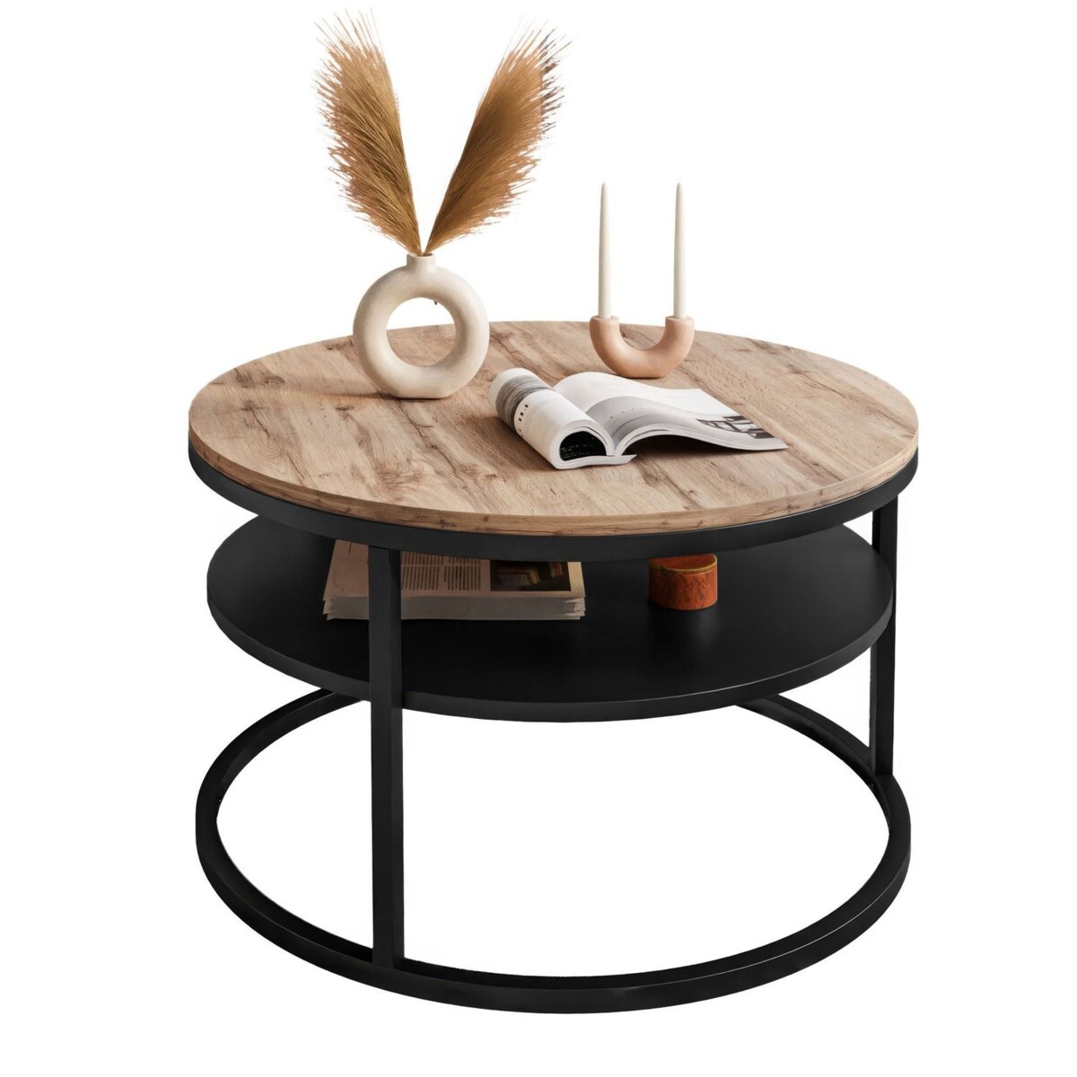 Stolik kawowy CIRI SLIM z półką czarny dąb wotan